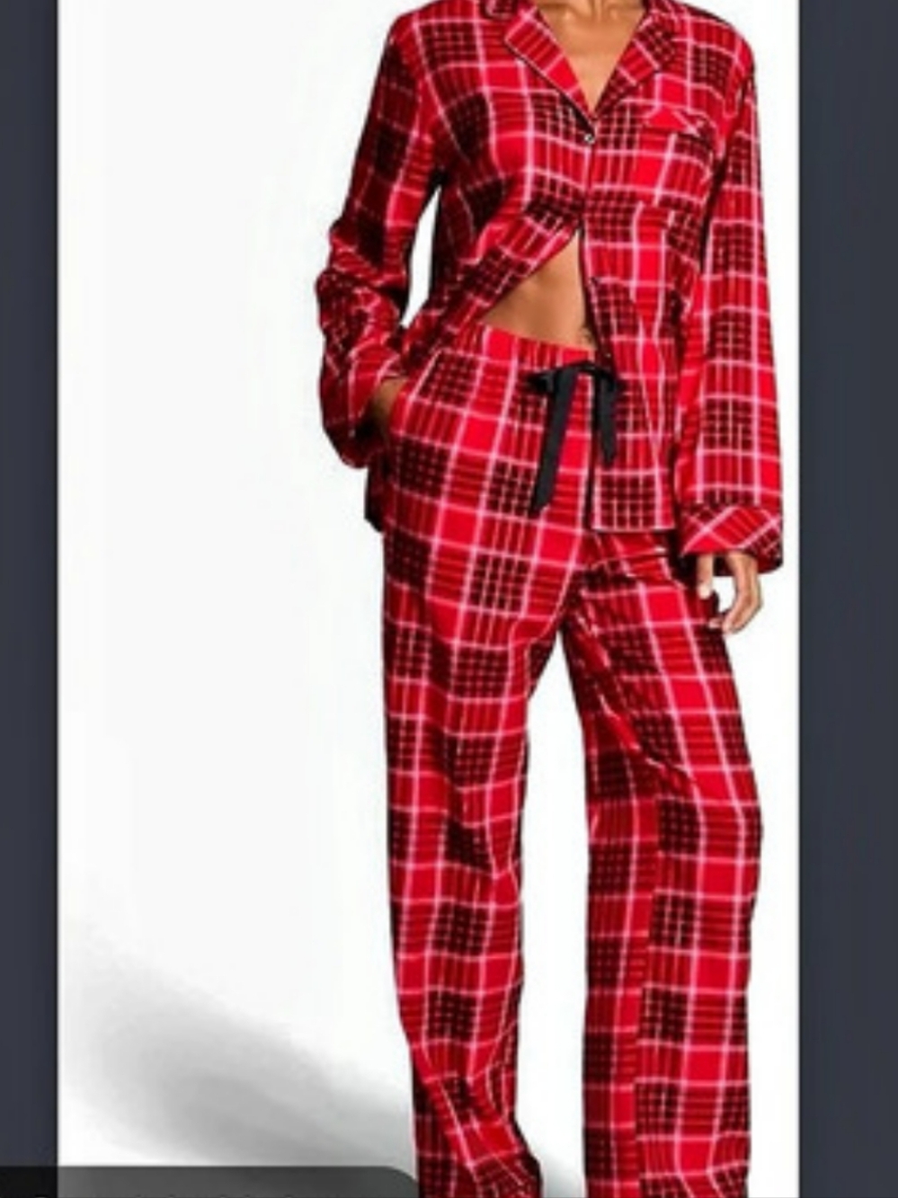 Victoria's Secret Flannel Long PJ Set Plaid Red & Black Large